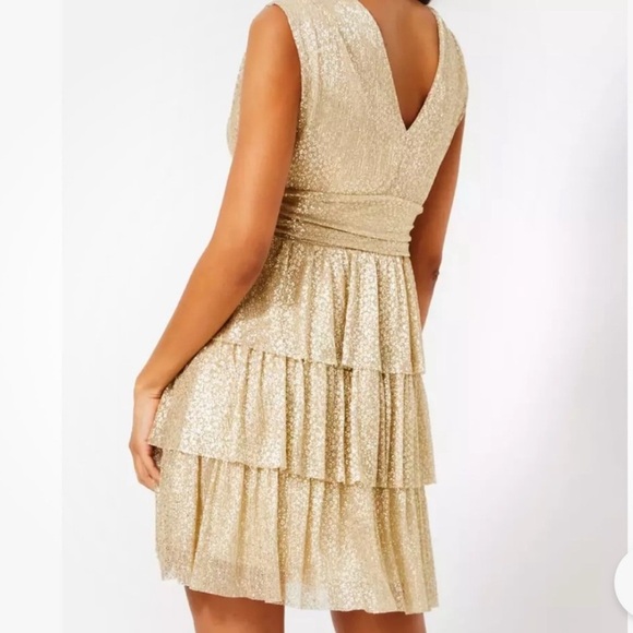 Lilly Pulitzer Faye Metallic Gold Ruffle Mini Dress XS Preppy Cocktail Formal - Picture 3 of 11